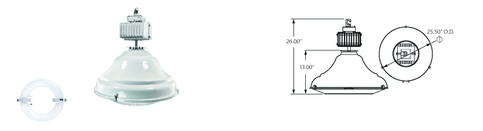 Induction - 25" High-Bay - White Reflector Fixtures 